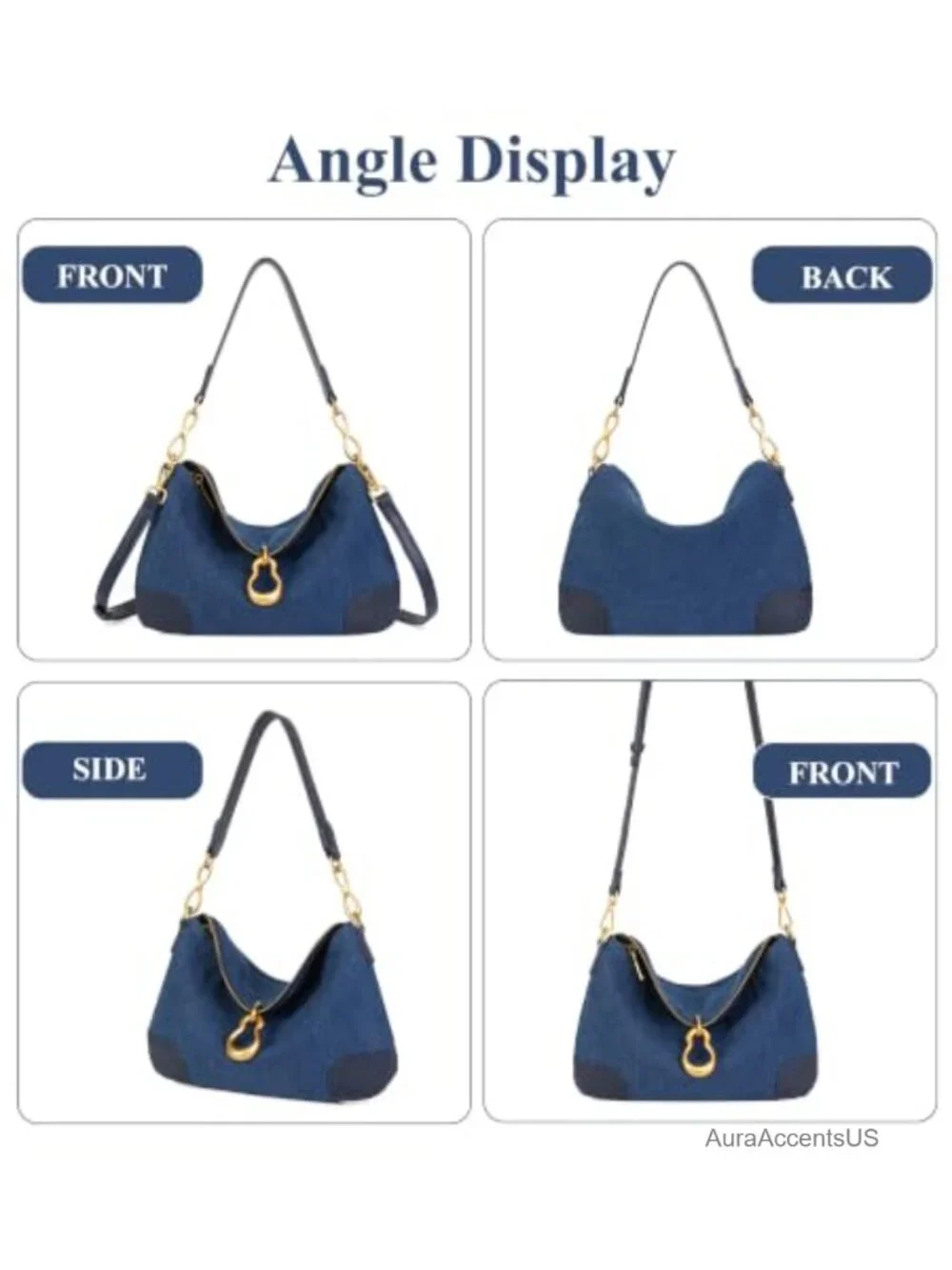 Hobo Shoulder Bag Women Retro Metal Pendant Satchel Purse Faux Leather